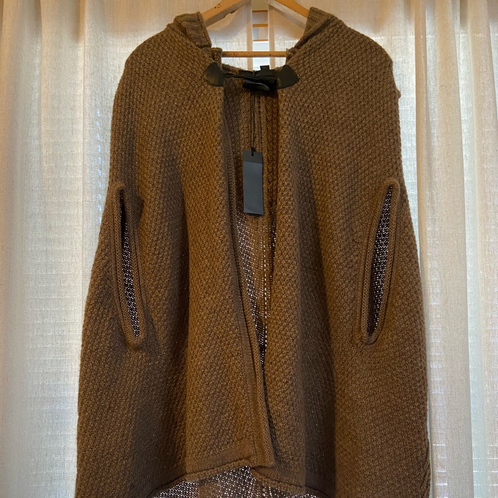 Diesel Black Gold knit poncho with black leather toggle closure. New with Tags.
